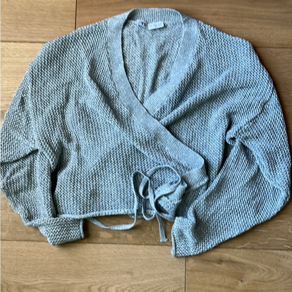 Zara metallic silver V-Neck Wrap Sweater
